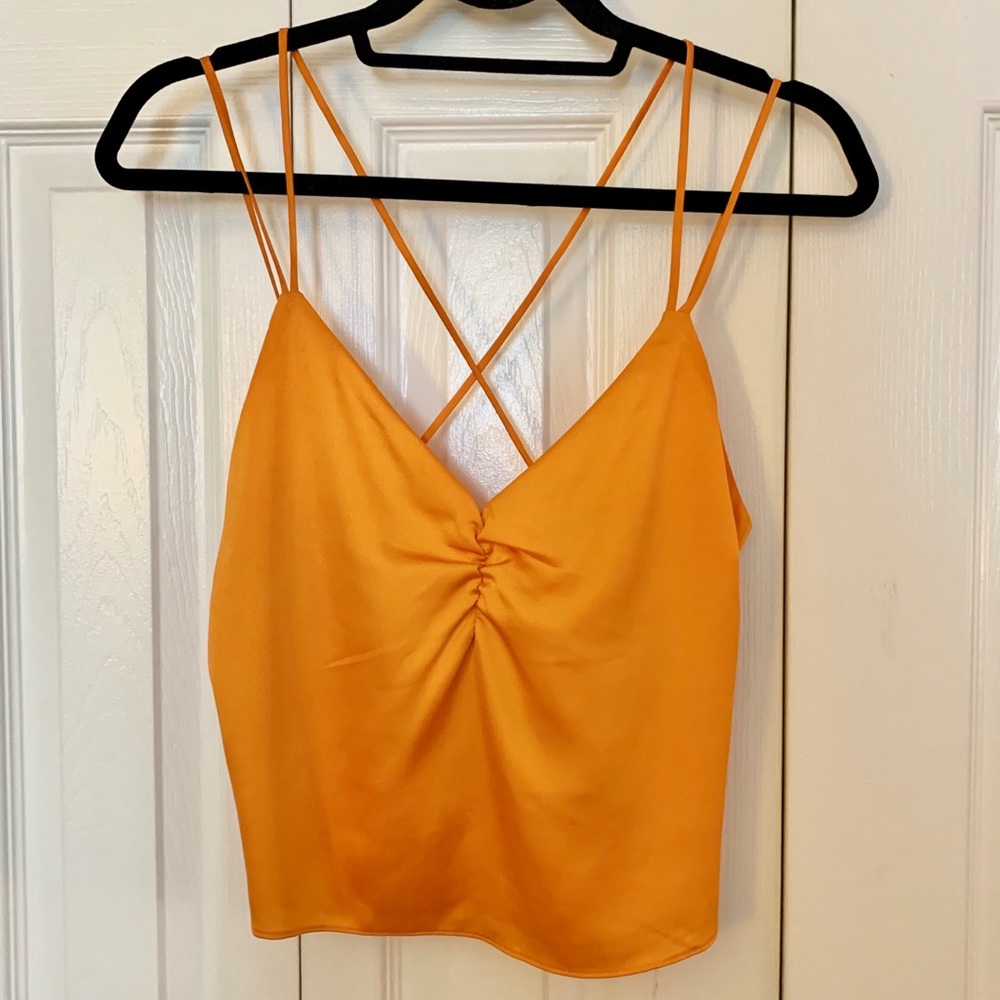 Express orange-gold toned satin-like blouse